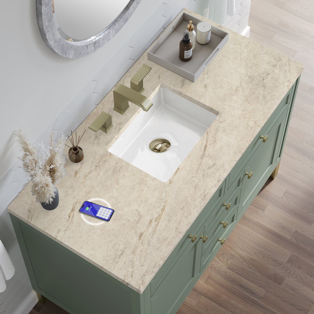 James Martin - Chicago 48" Single Vanity, Smokey Celadon, w/ 3 CM Tajnar Eclos Top w/FreePower Wireless Charger - 503-V48-SC-FTJR view 7