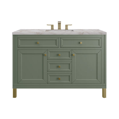 James Martin - Chicago 48" Single Vanity, Smokey Celadon, w/ 3 CM Victorian Silver Silestone® Top w/FreePower Wireless Charger - 503-V48-SC-FVSL view 1