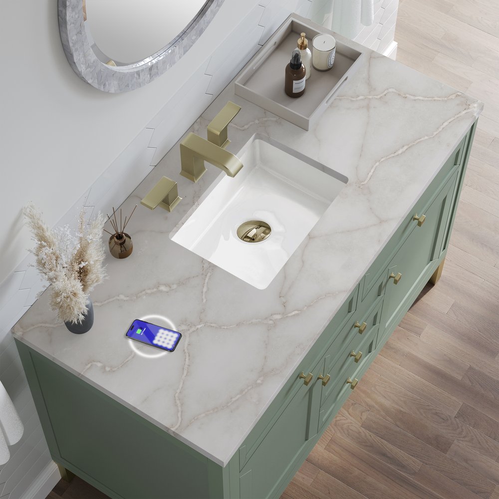 James Martin - Chicago 48" Single Vanity, Smokey Celadon, w/ 3 CM Victorian Silver Silestone® Top w/FreePower Wireless Charger - 503-V48-SC-FVSL view 8