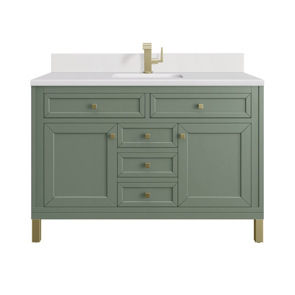 James Martin - Chicago 48" Single Vanity, Smokey Celadon, w/ Single Hole 3CM White Zeus Silestone® Top & Backsplash - 503-V48-SC-1WZ view 1