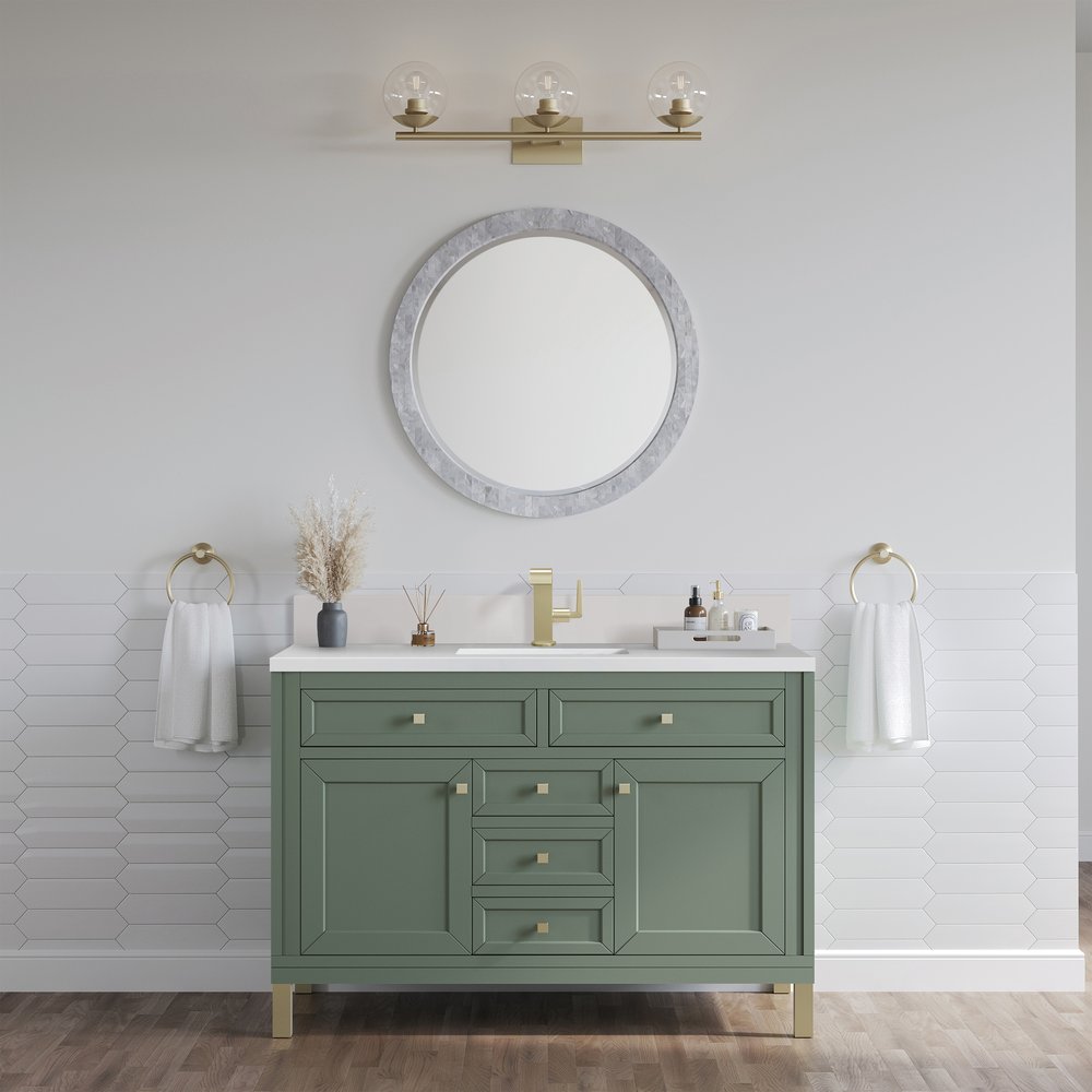 James Martin - Chicago 48" Single Vanity, Smokey Celadon, w/ Single Hole 3CM White Zeus Silestone® Top & Backsplash - 503-V48-SC-1WZ view 3
