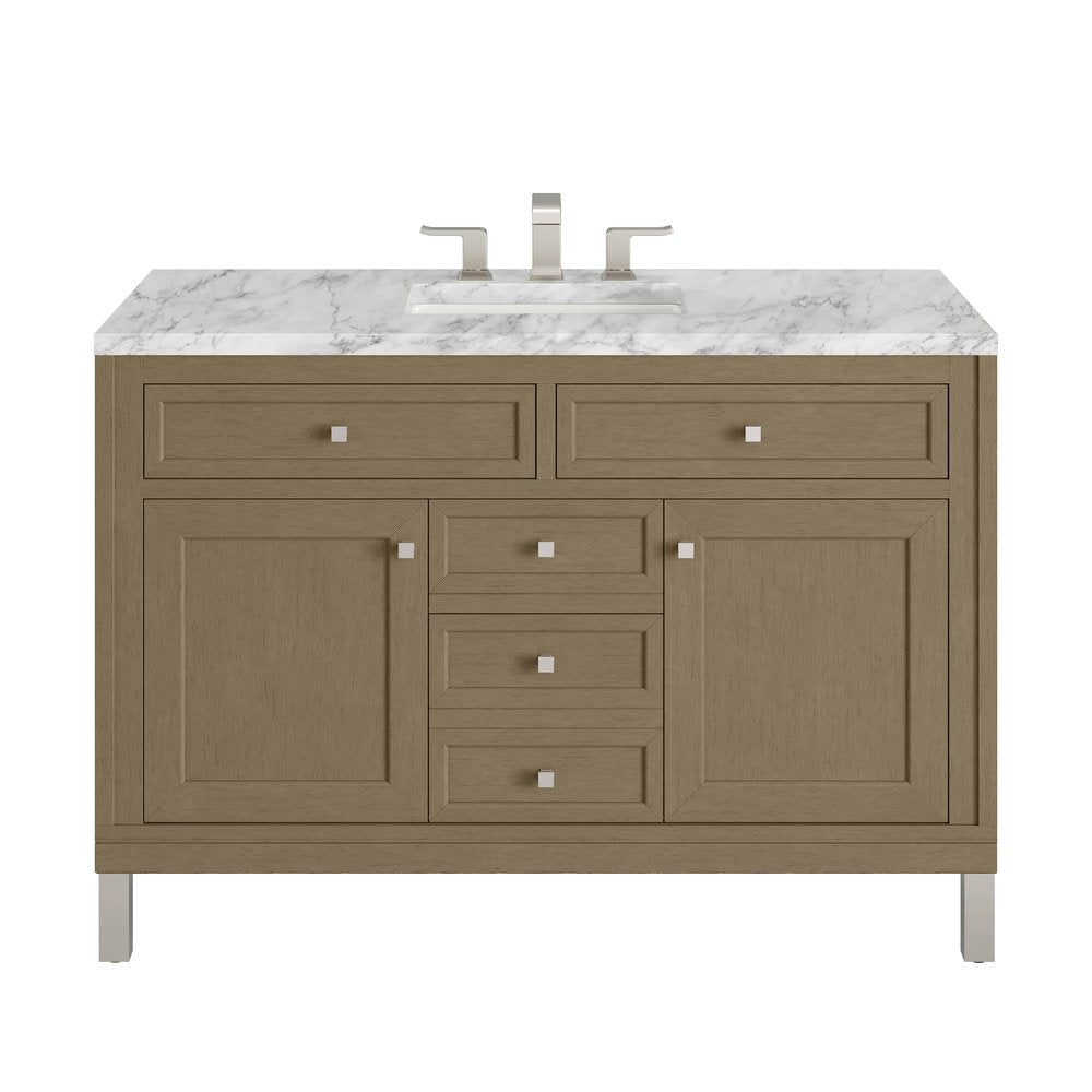 James Martin - Chicago 48" Single Vanity, Walnut Whisper, w/ 3 CM Carrara Marble Top - 503-V48-WLW-3CAR view 1