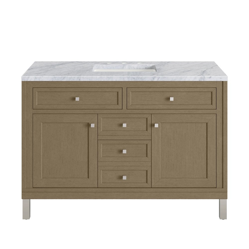 James Martin - Chicago 48" Single Vanity, Walnut Whisper, w/ 3 CM Carrara Marble Top - 503-V48-WLW-3CAR view 2