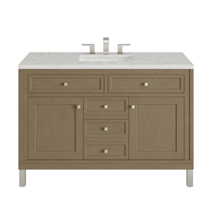 James Martin - Chicago 48" Single Vanity, Walnut Whisper, w/ 3 CM Eternal Jasmine Pearl Silestone® Top w/FreePower Wireless Charger - 503-V48-WLW-FEJP view 1