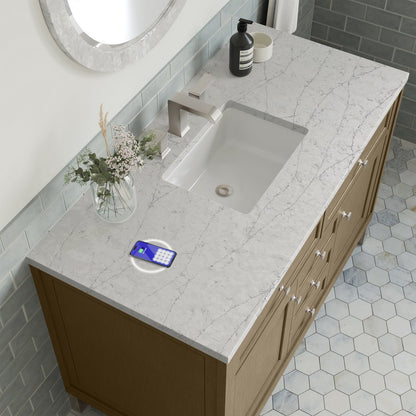 James Martin - Chicago 48" Single Vanity, Walnut Whisper, w/ 3 CM Eternal Jasmine Pearl Silestone® Top w/FreePower Wireless Charger - 503-V48-WLW-FEJP view 15