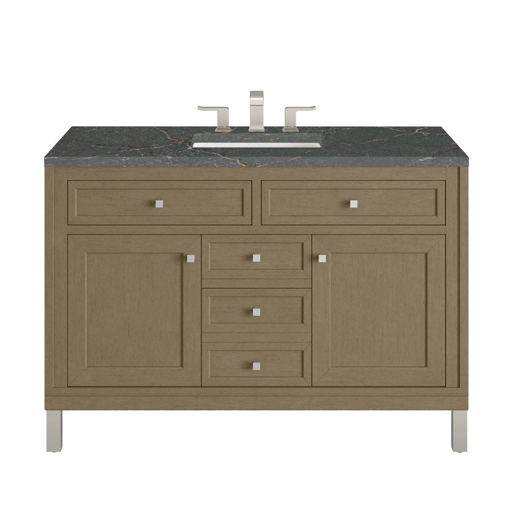 James Martin - Chicago 48" Single Vanity, Walnut Whisper, w/ 3 CM Parisien Bleu Silestone® Top - 503-V48-WLW-3PBL view 1
