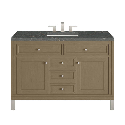 James Martin - Chicago 48" Single Vanity, Walnut Whisper, w/ 3 CM Parisien Bleu Silestone® Top - 503-V48-WLW-3PBL view 1