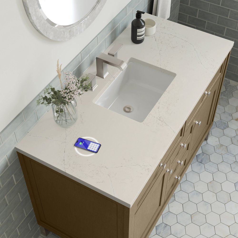 James Martin - Chicago 48" Single Vanity, Walnut Whisper, w/ 3 CM Siberian Silestone Top w/FreePower Wireless Charger - 503-V48-WLW-FSFR view 12