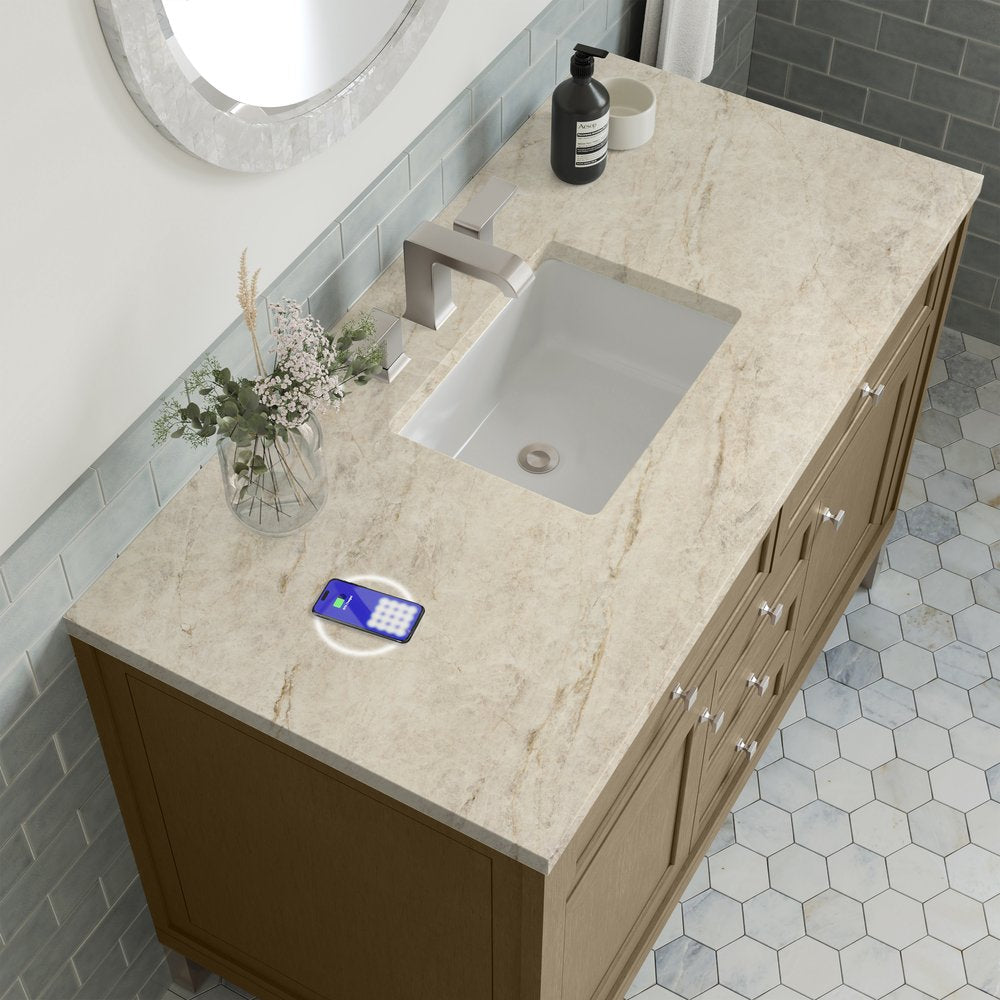 James Martin - Chicago 48" Single Vanity, Walnut Whisper, w/ 3 CM Tajnar Eclos Top w/FreePower Wireless Charger - 503-V48-WLW-FTJR view 12