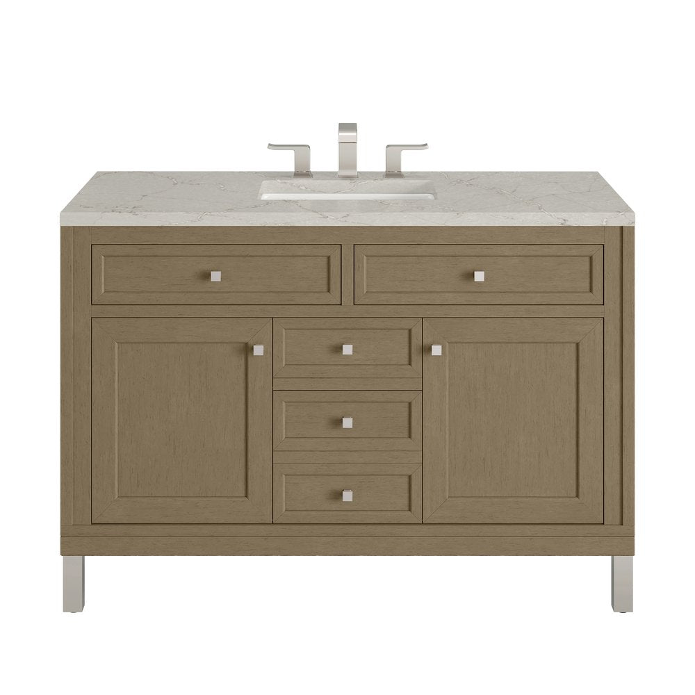 James Martin - Chicago 48" Single Vanity, Walnut Whisper, w/ 3 CM Victorian Silver Silestone® Top w/FreePower Wireless Charger - 503-V48-WLW-FVSL view 1