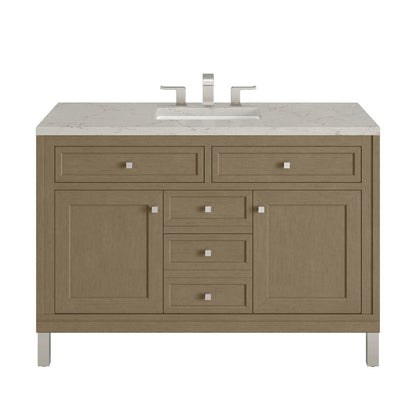 James Martin - Chicago 48" Single Vanity, Walnut Whisper, w/ 3 CM Victorian Silver Silestone® Top w/FreePower Wireless Charger - 503-V48-WLW-FVSL view 1