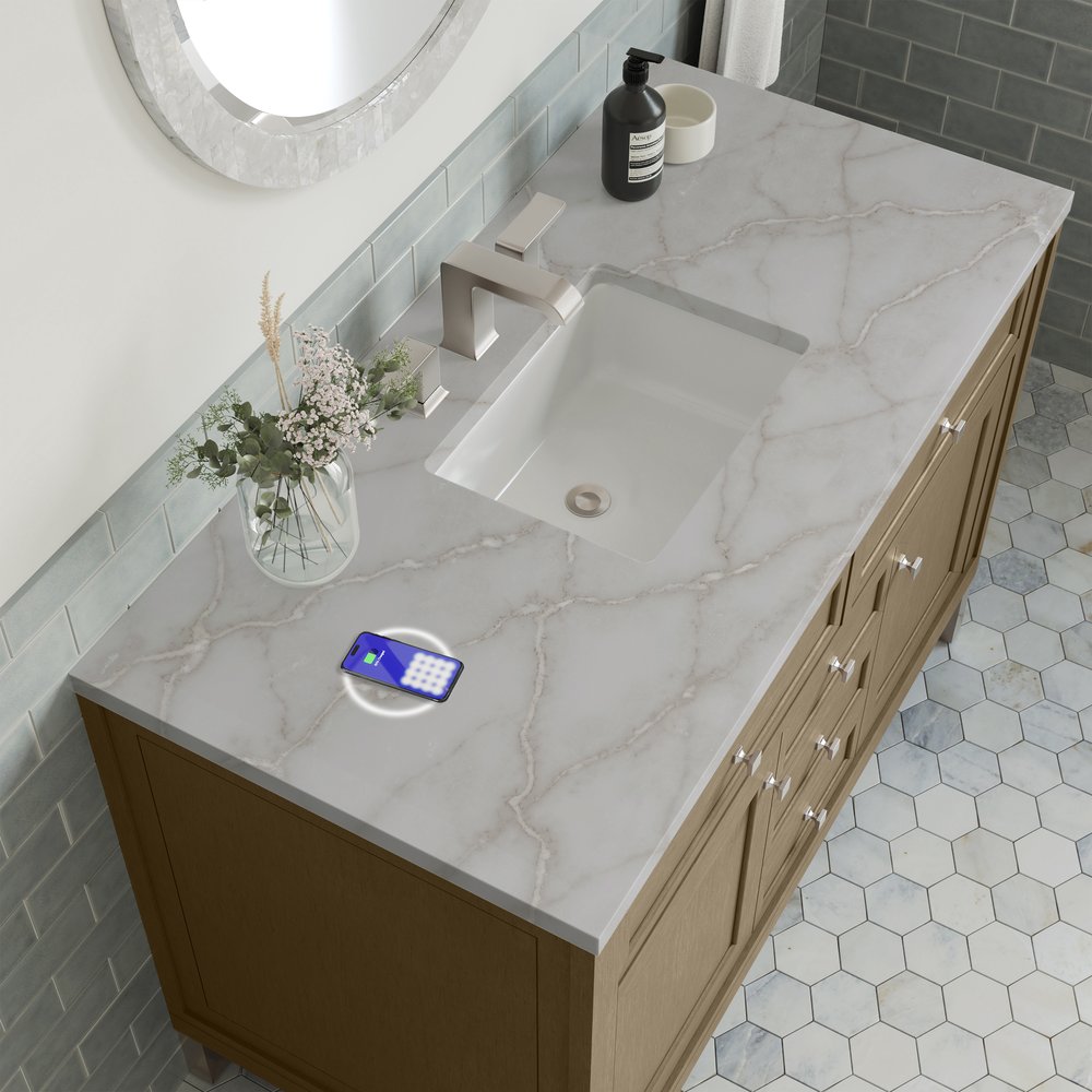 James Martin - Chicago 48" Single Vanity, Walnut Whisper, w/ 3 CM Victorian Silver Silestone® Top w/FreePower Wireless Charger - 503-V48-WLW-FVSL view 9