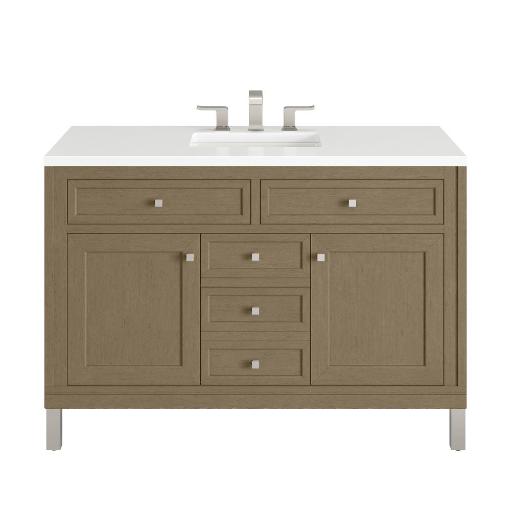 James Martin - Chicago 48" Single Vanity, Walnut Whisper, w/ 3 CM White Zeus Silestone® Top - 503-V48-WLW-3WZ view 1