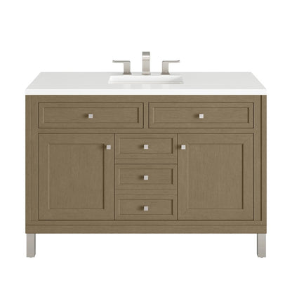 James Martin - Chicago 48" Single Vanity, Walnut Whisper, w/ 3 CM White Zeus Silestone® Top - 503-V48-WLW-3WZ view 1