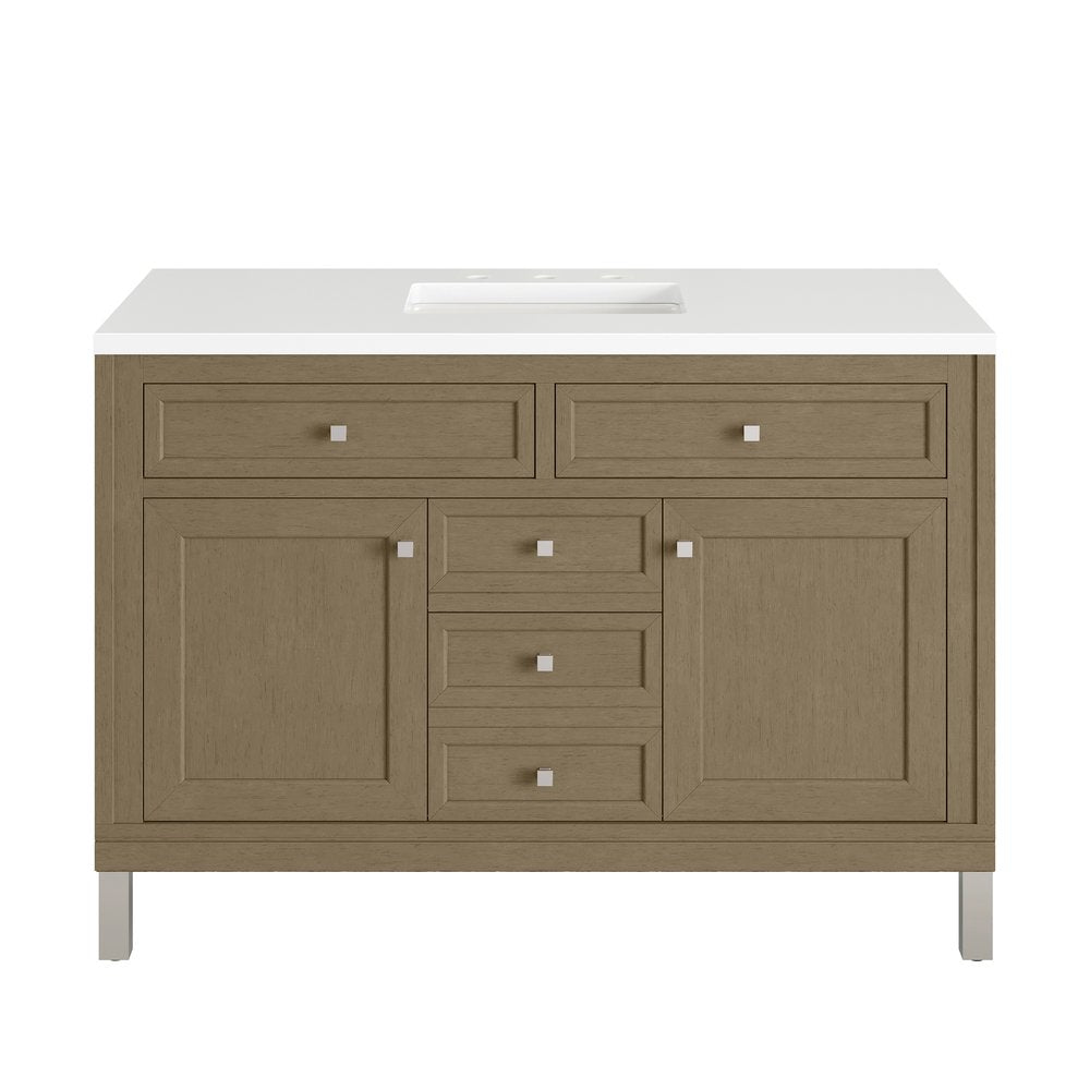 James Martin - Chicago 48" Single Vanity, Walnut Whisper, w/ 3 CM White Zeus Silestone® Top - 503-V48-WLW-3WZ view 2