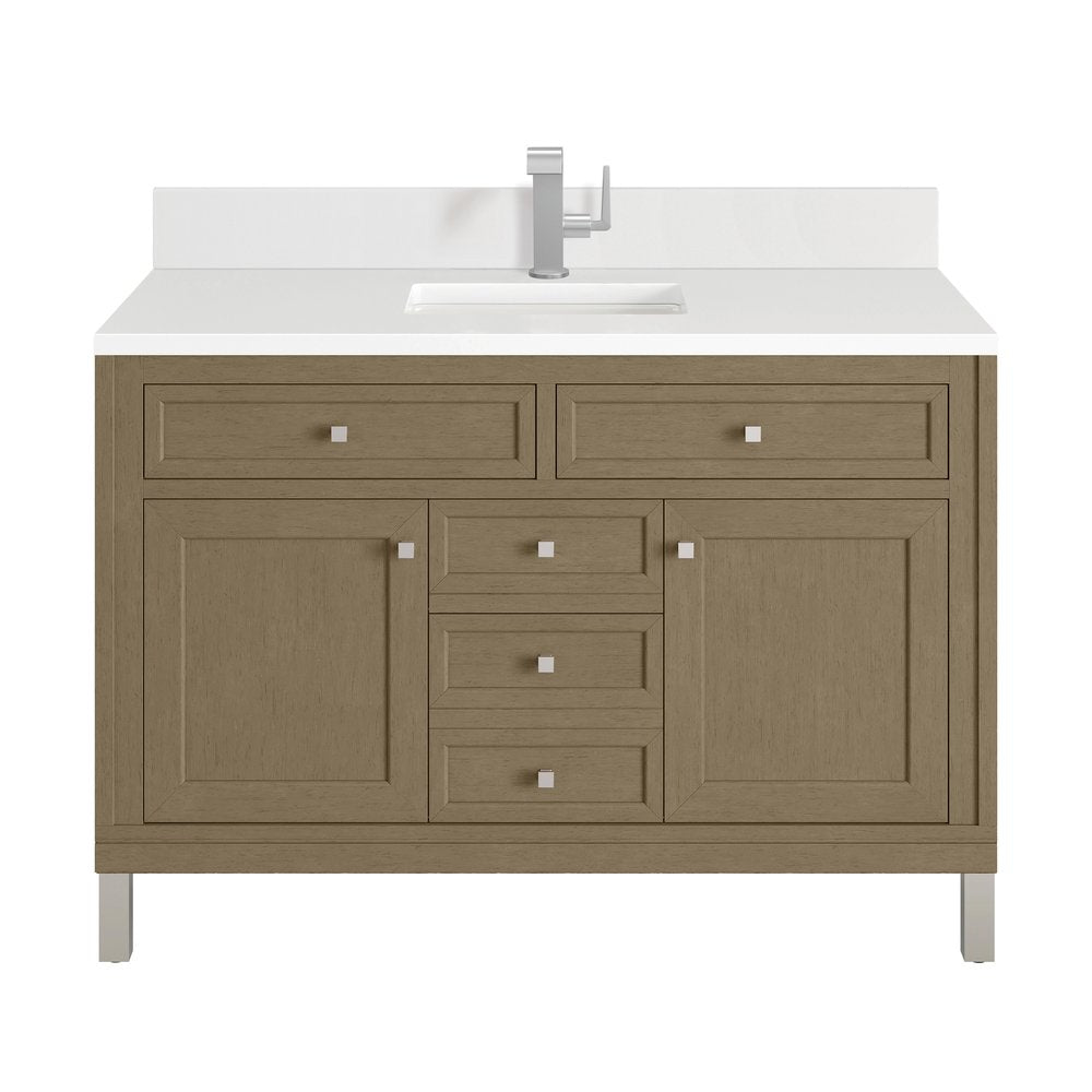 James Martin - Chicago 48" Single Vanity, Walnut Whisper, w/ Single Hole 3CM White Zeus Silestone® Top & Backsplash - 503-V48-WLW-1WZ view 1