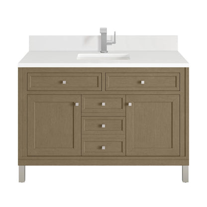 James Martin - Chicago 48" Single Vanity, Walnut Whisper, w/ Single Hole 3CM White Zeus Silestone® Top & Backsplash - 503-V48-WLW-1WZ view 1
