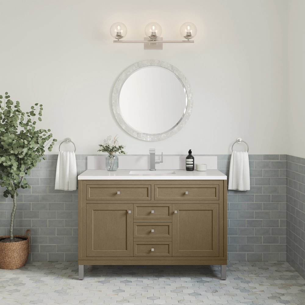 James Martin - Chicago 48" Single Vanity, Walnut Whisper, w/ Single Hole 3CM White Zeus Silestone® Top & Backsplash - 503-V48-WLW-1WZ view 4