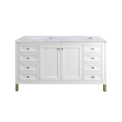 James Martin - Chicago 60" Double Vanity, Glossy White, w/ 3 CM Carrara Marble Top - 503-V60D-GW-3CAR view 1