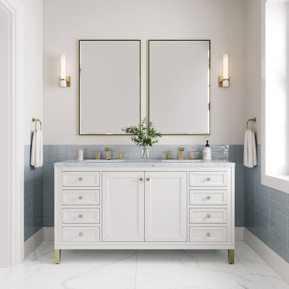 James Martin - Chicago 60" Double Vanity, Glossy White, w/ 3 CM Carrara Marble Top - 503-V60D-GW-3CAR view 4