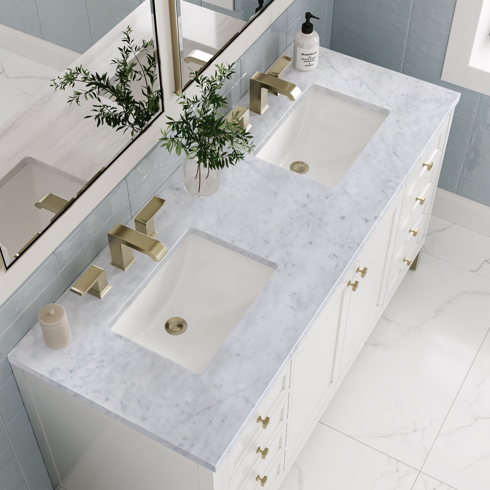 James Martin - Chicago 60" Double Vanity, Glossy White, w/ 3 CM Carrara Marble Top - 503-V60D-GW-3CAR view 8