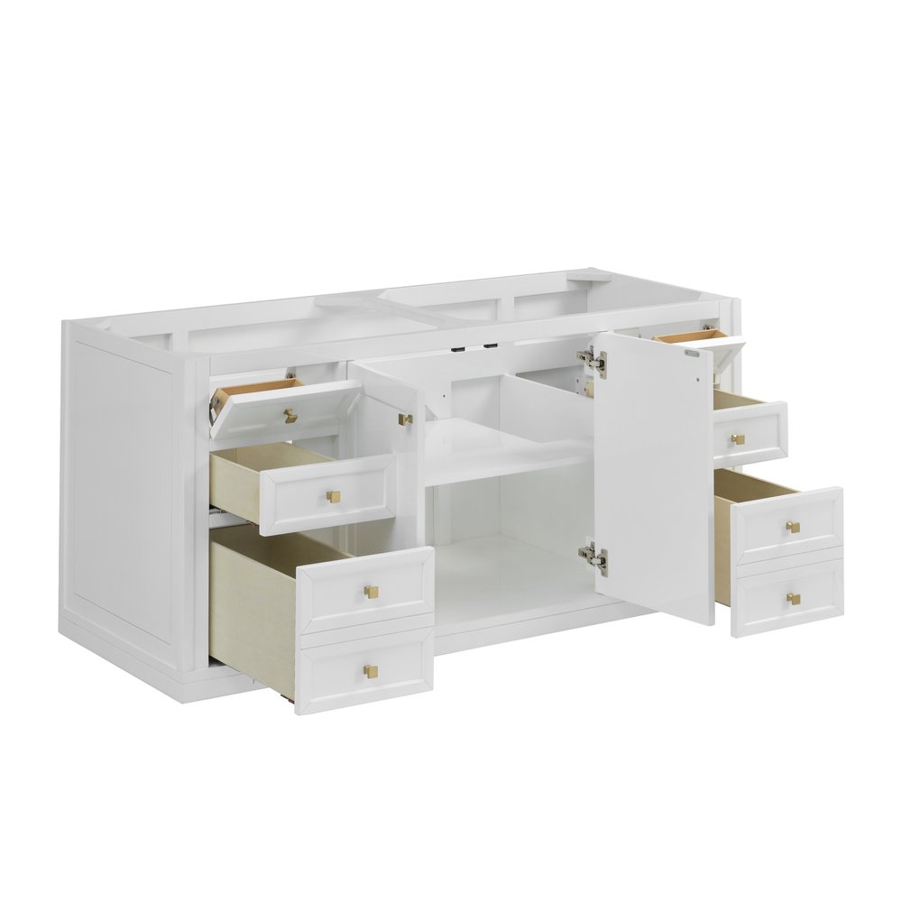 James Martin - Chicago 60" Double Vanity, Glossy White, w/ 3 CM Carrara Marble Top - 503-V60D-GW-3CAR view 10