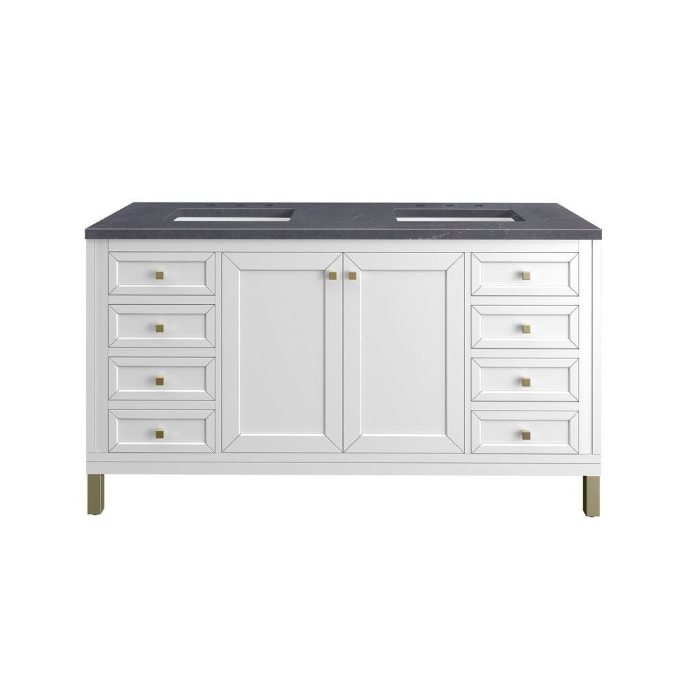 James Martin - Chicago 60" Double Vanity, Glossy White, w/ 3 CM Charcoal Soapstone Silestone® Top - 503-V60D-GW-3CSP view 1