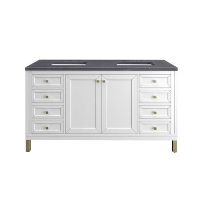 James Martin - Chicago 60" Double Vanity, Glossy White, w/ 3 CM Charcoal Soapstone Silestone® Top - 503-V60D-GW-3CSP view 1