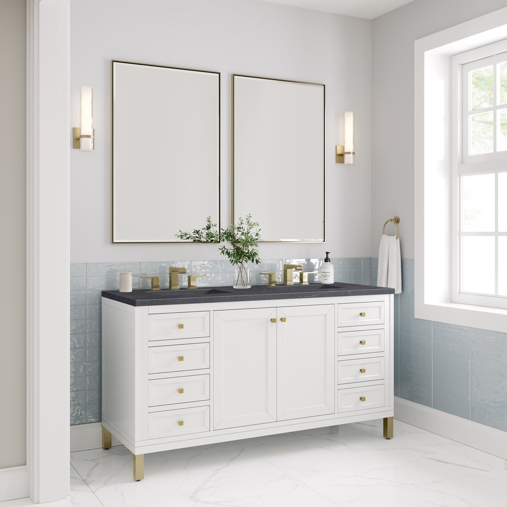 James Martin - Chicago 60" Double Vanity, Glossy White, w/ 3 CM Charcoal Soapstone Silestone® Top - 503-V60D-GW-3CSP view 5