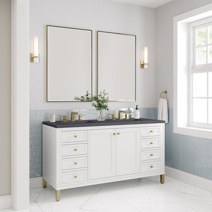 James Martin - Chicago 60" Double Vanity, Glossy White, w/ 3 CM Charcoal Soapstone Silestone® Top - 503-V60D-GW-3CSP view 5