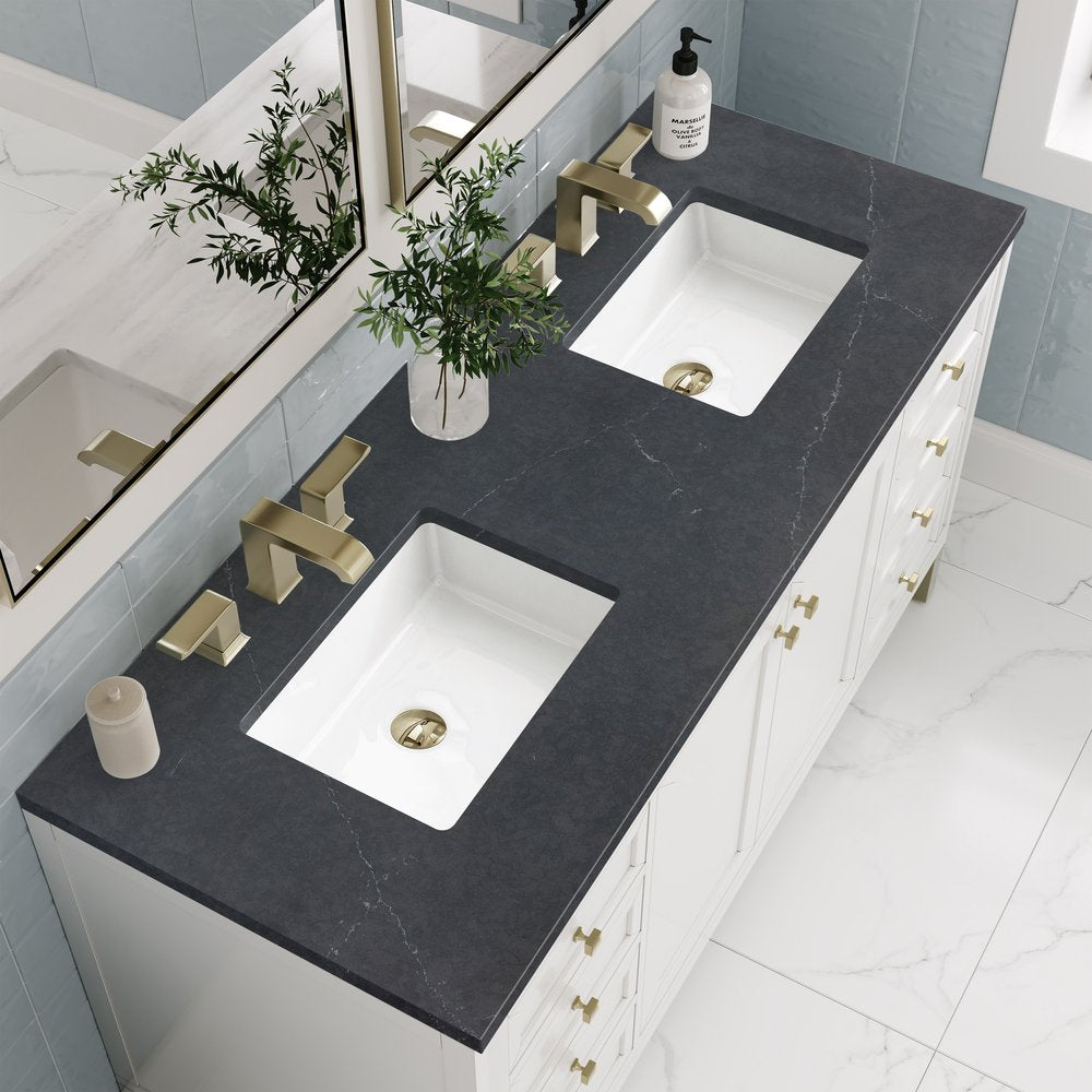 James Martin - Chicago 60" Double Vanity, Glossy White, w/ 3 CM Charcoal Soapstone Silestone® Top - 503-V60D-GW-3CSP view 8