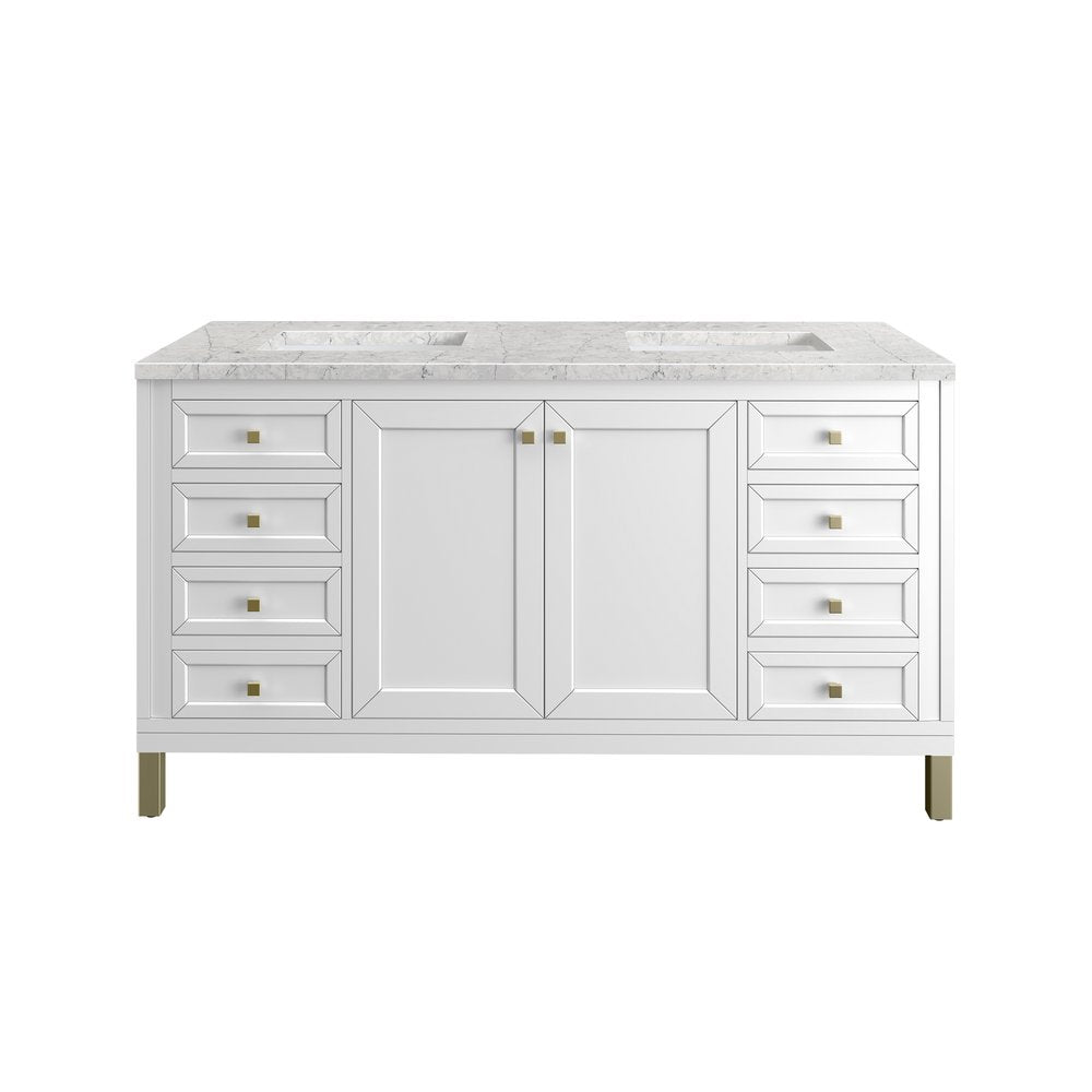 James Martin - Chicago 60" Double Vanity, Glossy White, w/ 3 CM Eternal Jasmine Pearl Silestone® Top - 503-V60D-GW-3EJP view 1