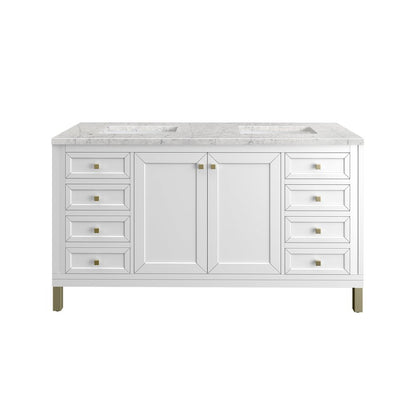 James Martin - Chicago 60" Double Vanity, Glossy White, w/ 3 CM Eternal Jasmine Pearl Silestone® Top - 503-V60D-GW-3EJP view 1
