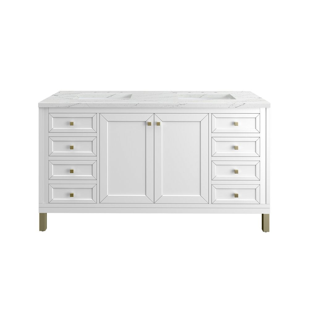 James Martin - Chicago 60" Double Vanity, Glossy White, w/ 3 CM Ethereal Noctis Silestone® Top - 503-V60D-GW-3ENC view 1