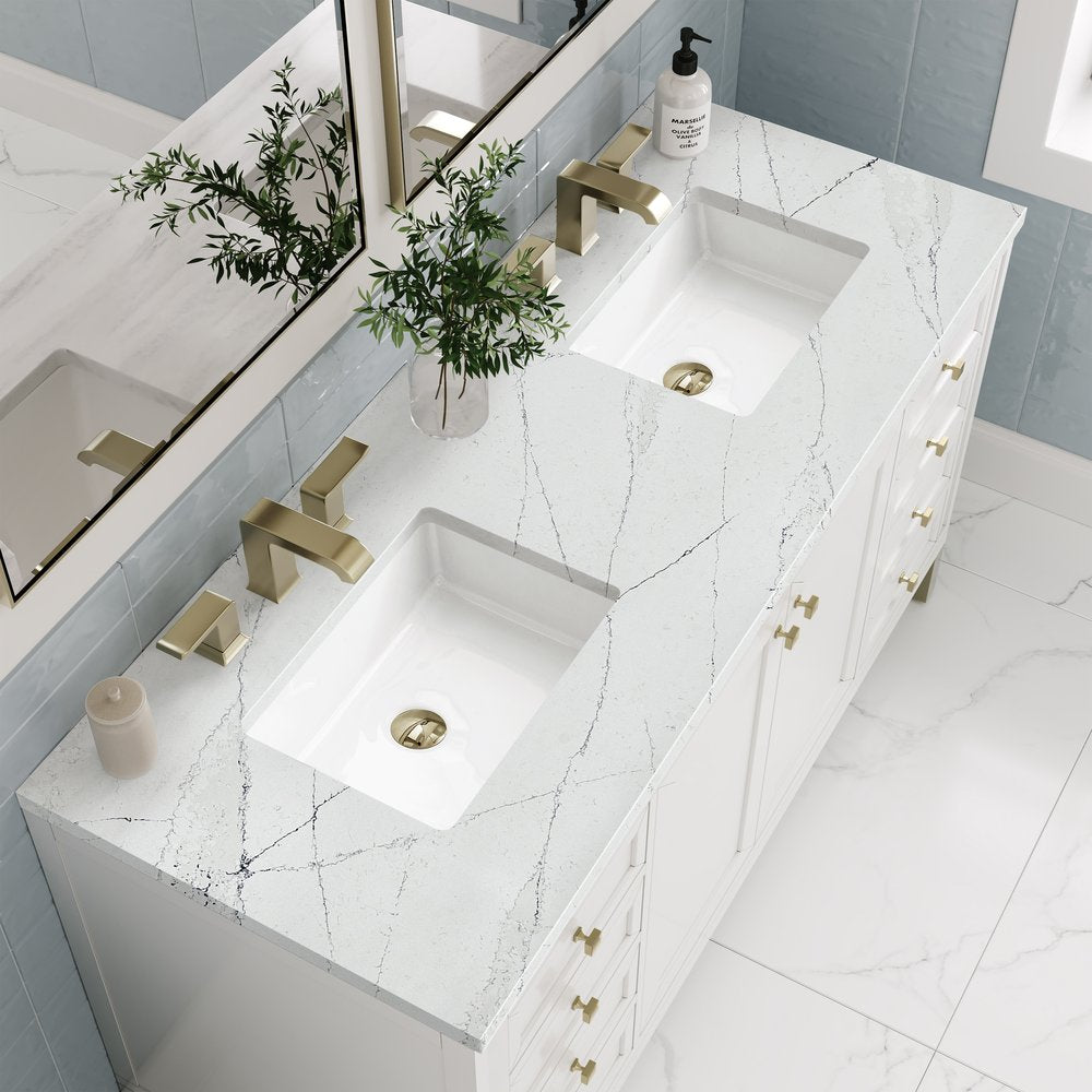 James Martin - Chicago 60" Double Vanity, Glossy White, w/ 3 CM Ethereal Noctis Silestone® Top - 503-V60D-GW-3ENC view 8