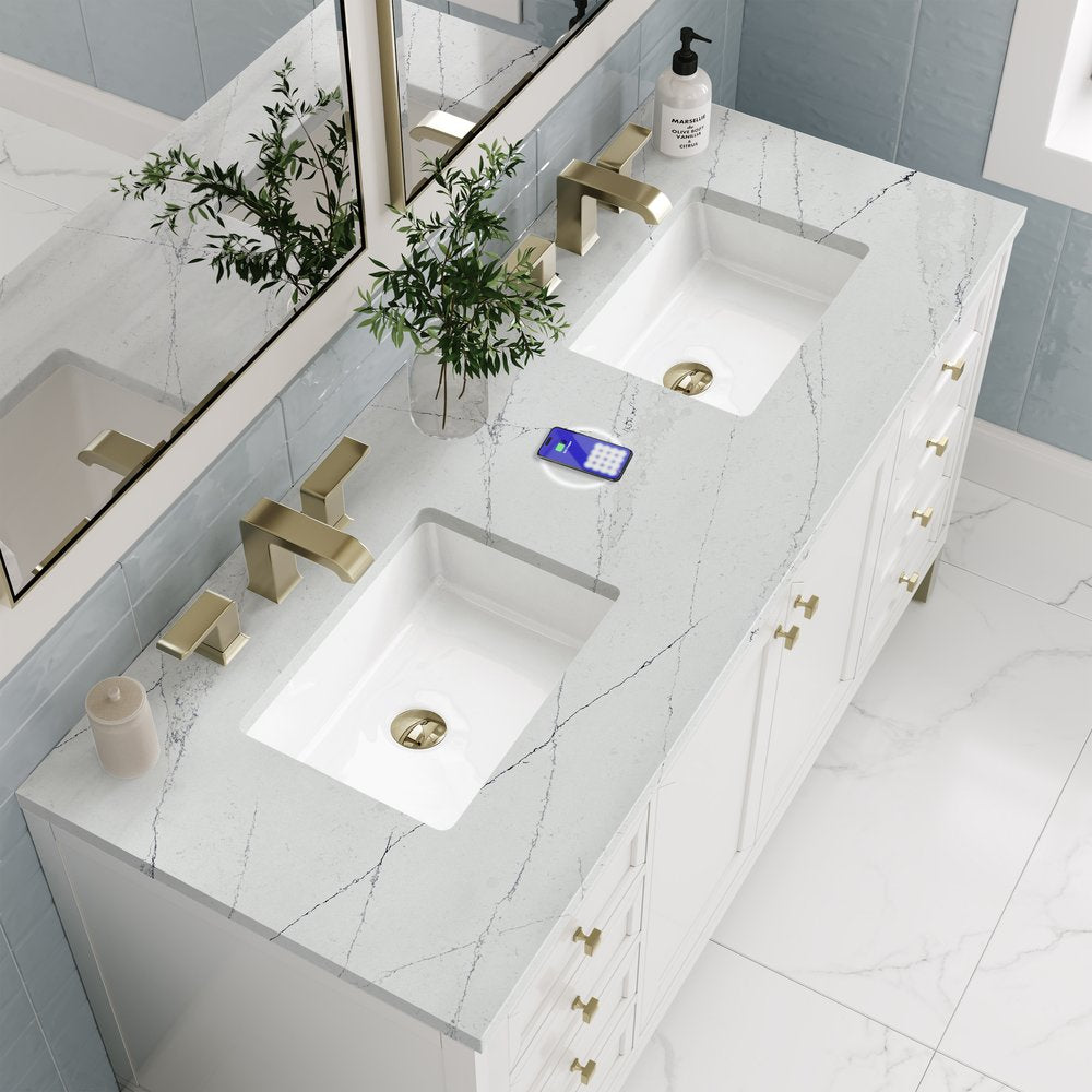 James Martin - Chicago 60" Double Vanity, Glossy White, w/ 3 CM Ethereal Noctis Silestone® Top w/FreePower Wireless Charger - 503-V60D-GW-FENC view 9