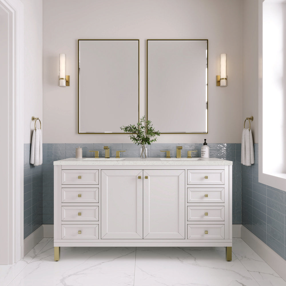 James Martin - Chicago 60" Double Vanity, Glossy White, w/ 3 CM Lime Delight Silestone® Top - 503-V60D-GW-3LDL view 4
