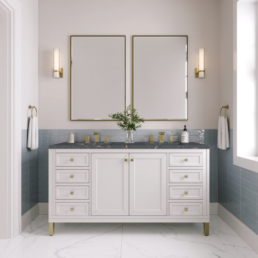 James Martin - Chicago 60" Double Vanity, Glossy White, w/ 3 CM Parisien Bleu Silestone® Top - 503-V60D-GW-3PBL view 4