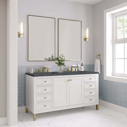 James Martin - Chicago 60" Double Vanity, Glossy White, w/ 3 CM Parisien Bleu Silestone® Top - 503-V60D-GW-3PBL view 5