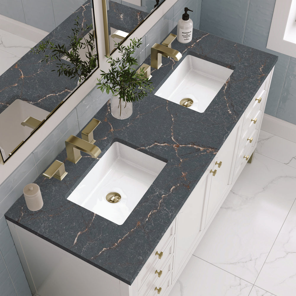 James Martin - Chicago 60" Double Vanity, Glossy White, w/ 3 CM Parisien Bleu Silestone® Top - 503-V60D-GW-3PBL view 7