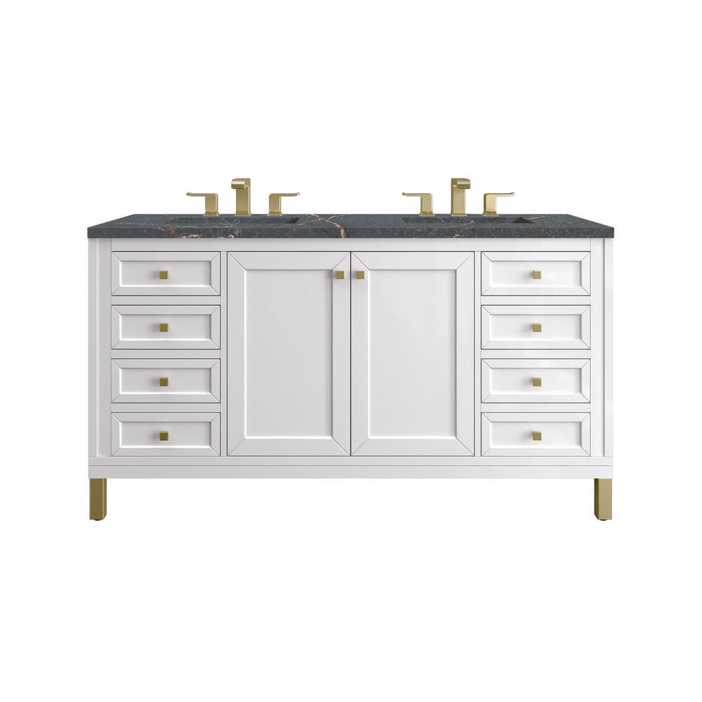 James Martin - Chicago 60" Double Vanity, Glossy White, w/ 3 CM Parisien Bleu Silestone® Top w/FreePower Wireless Charger - 503-V60D-GW-FPBL view 1