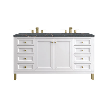 James Martin - Chicago 60" Double Vanity, Glossy White, w/ 3 CM Parisien Bleu Silestone® Top w/FreePower Wireless Charger - 503-V60D-GW-FPBL view 1