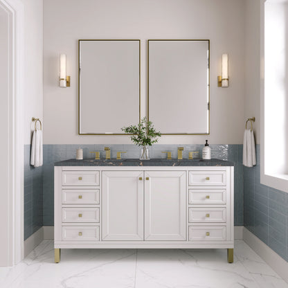James Martin - Chicago 60" Double Vanity, Glossy White, w/ 3 CM Parisien Bleu Silestone® Top w/FreePower Wireless Charger - 503-V60D-GW-FPBL view 5