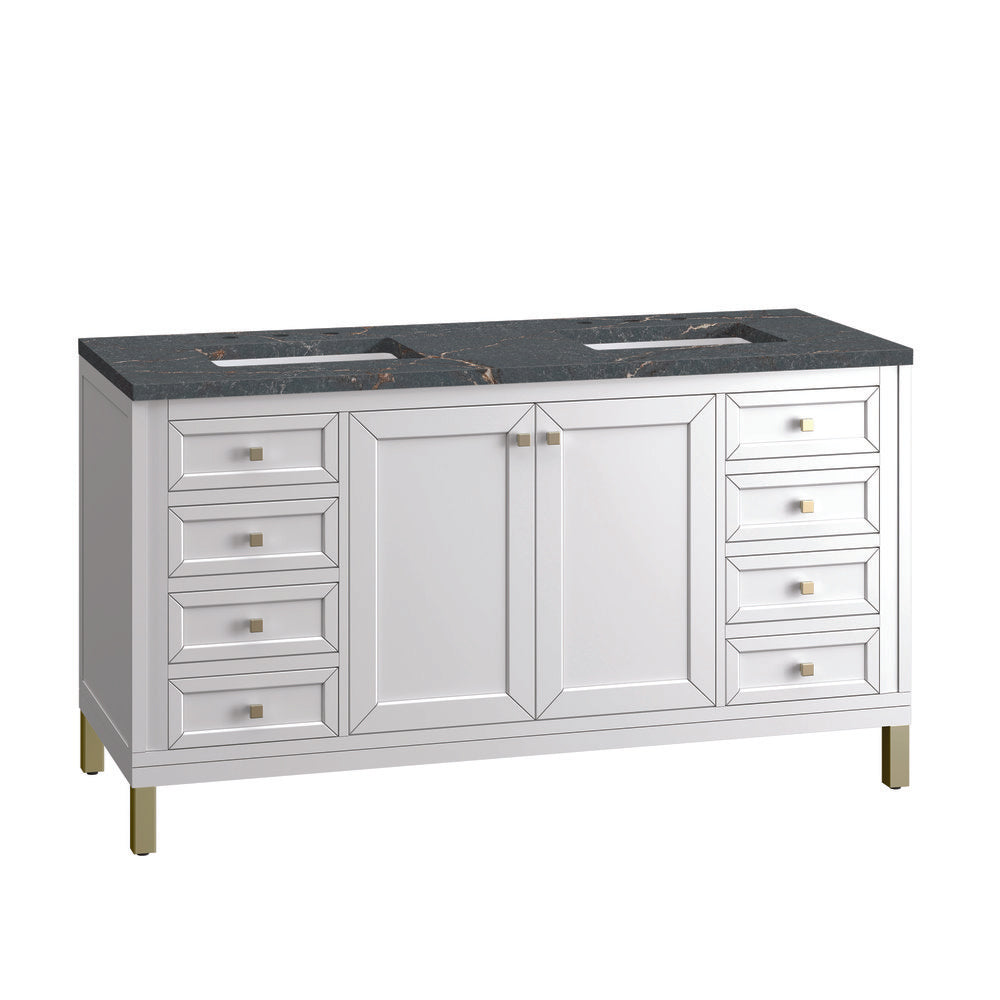 James Martin - Chicago 60" Double Vanity, Glossy White, w/ 3 CM Parisien Bleu Silestone® Top w/FreePower Wireless Charger - 503-V60D-GW-FPBL view 12