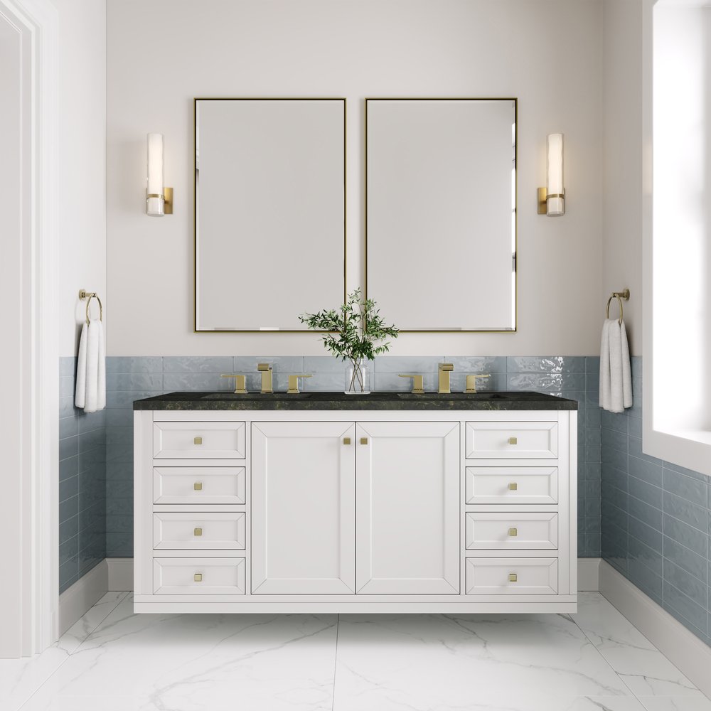 James Martin - Chicago 60" Double Vanity, Glossy White, w/ 3 CM Phantome Eclos Top - 503-V60D-GW-3PHT view 6
