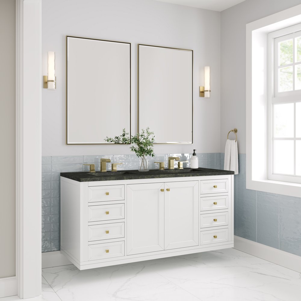 James Martin - Chicago 60" Double Vanity, Glossy White, w/ 3 CM Phantome Eclos Top - 503-V60D-GW-3PHT view 8