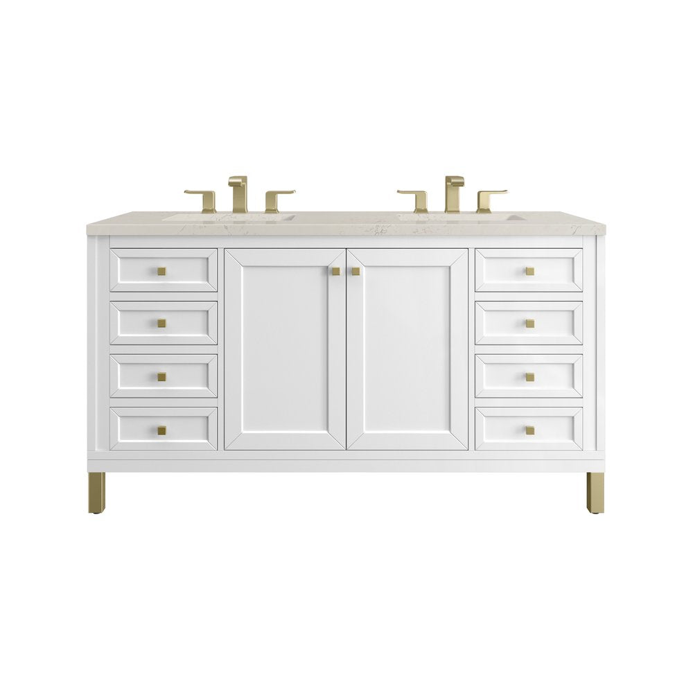 James Martin - Chicago 60" Double Vanity, Glossy White, w/ 3 CM Siberian Silestone Top - 503-V60D-GW-3SFR view 1