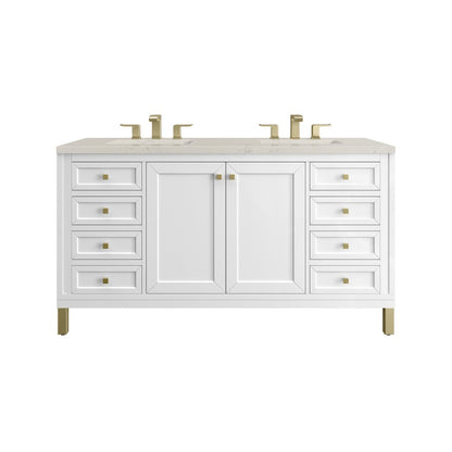 James Martin - Chicago 60" Double Vanity, Glossy White, w/ 3 CM Siberian Silestone Top - 503-V60D-GW-3SFR view 1