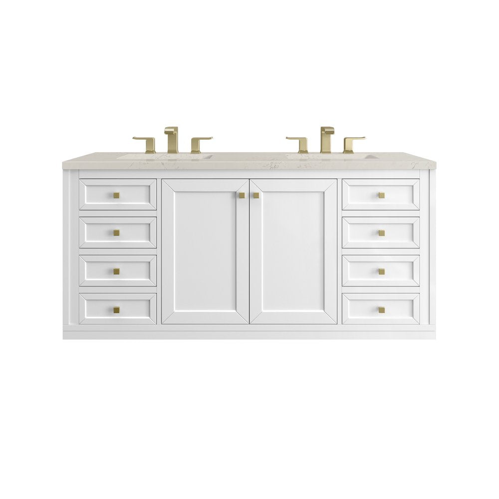 James Martin - Chicago 60" Double Vanity, Glossy White, w/ 3 CM Siberian Silestone Top - 503-V60D-GW-3SFR view 2