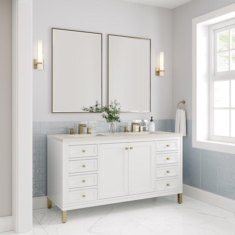 James Martin - Chicago 60" Double Vanity, Glossy White, w/ 3 CM Siberian Silestone Top - 503-V60D-GW-3SFR view 7
